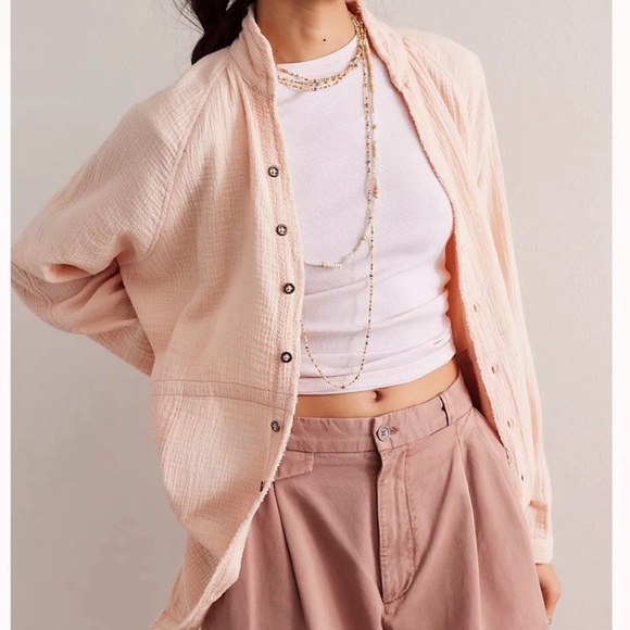 Free People Summer Daydream blouse pink pockets distressed - Picture 4 of 5